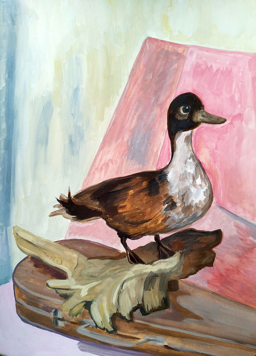 Still life in pink with a duck
